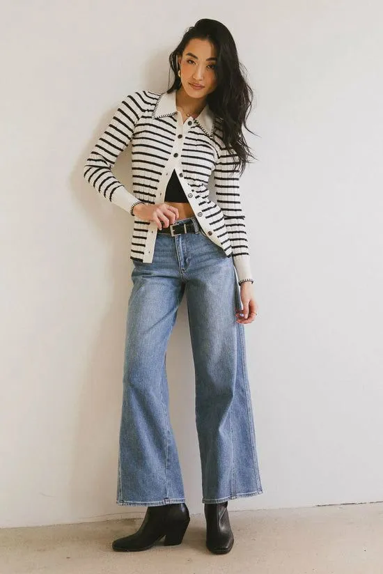 Bohme Harrison Striped Collared Top In Navy Navy Women Sweaters