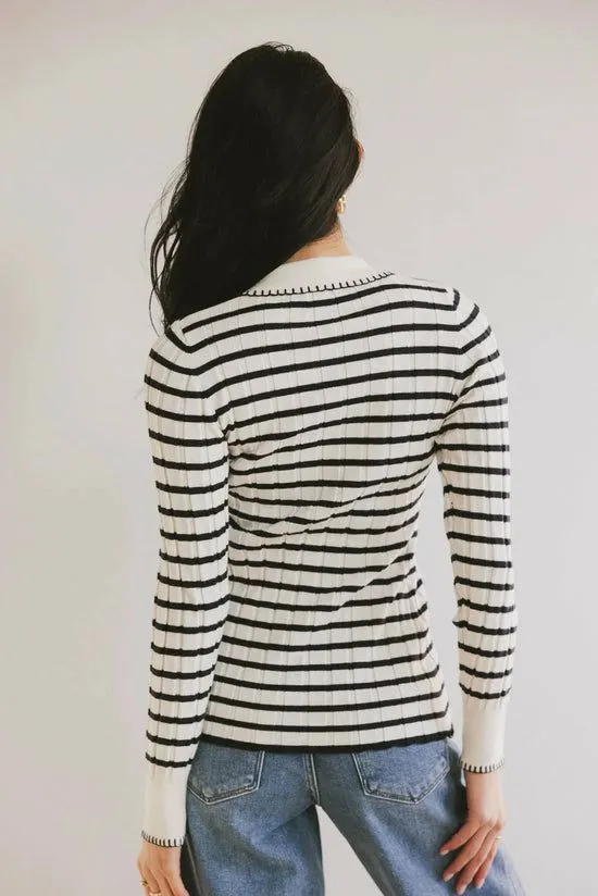 Bohme Harrison Striped Collared Top In Navy Navy Women Sweaters