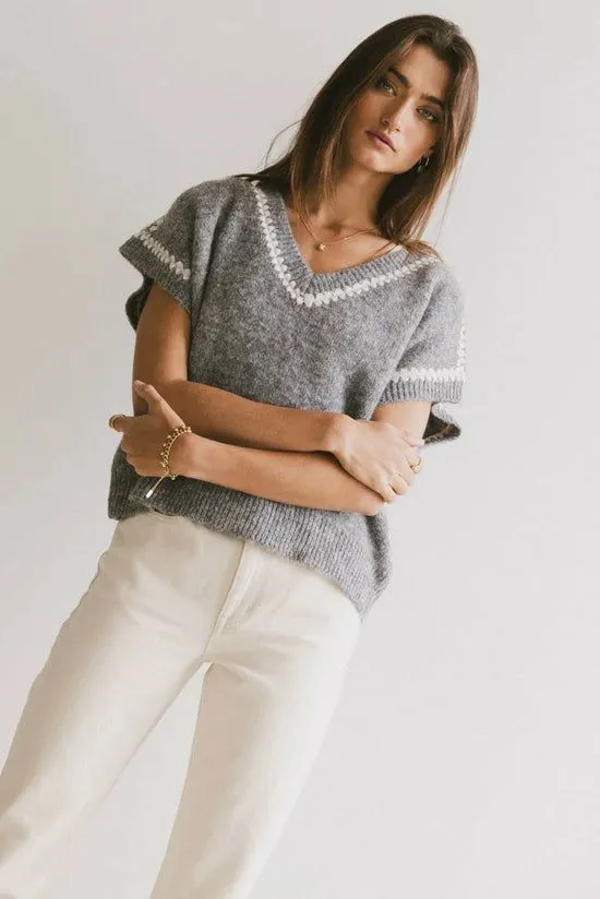 Bohme Hazel Embroidered Sweater Top In Grey Grey Women Sweaters
