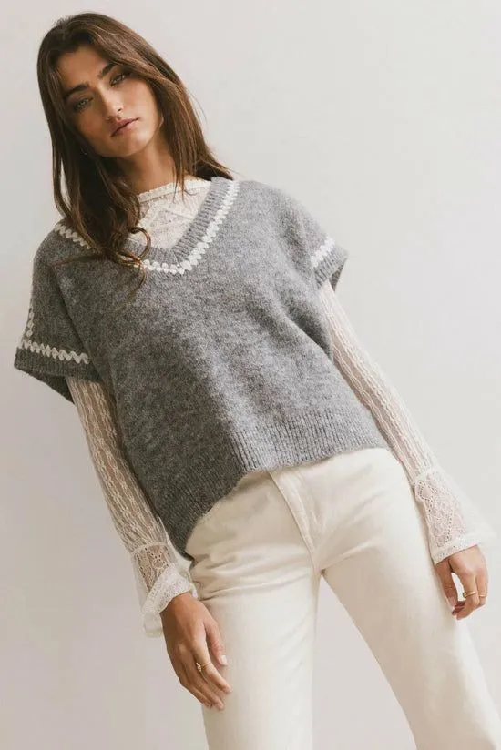 Bohme Hazel Embroidered Sweater Top In Grey Grey Women Sweaters