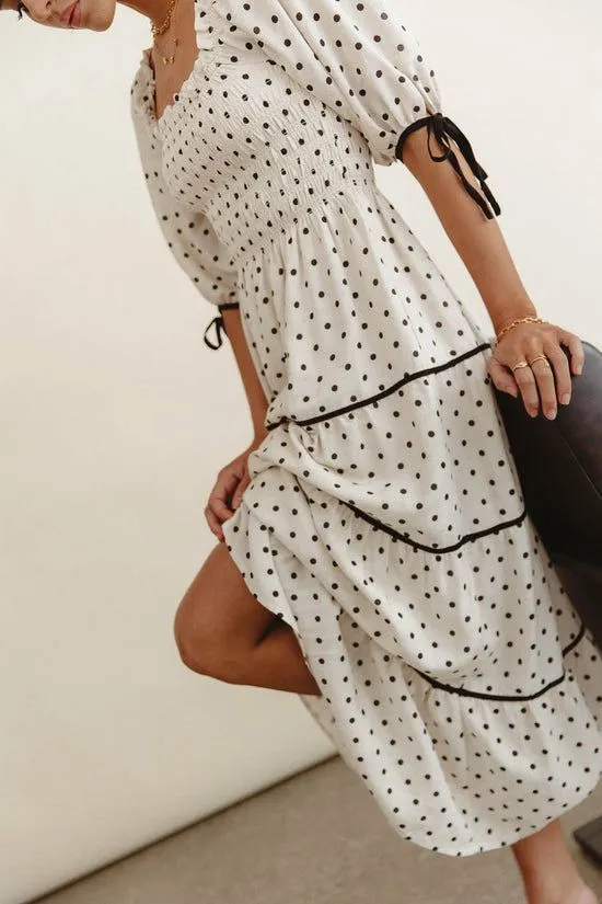Bohme Hunter Smocked Polka Dot Dress Natural Women Dresses
