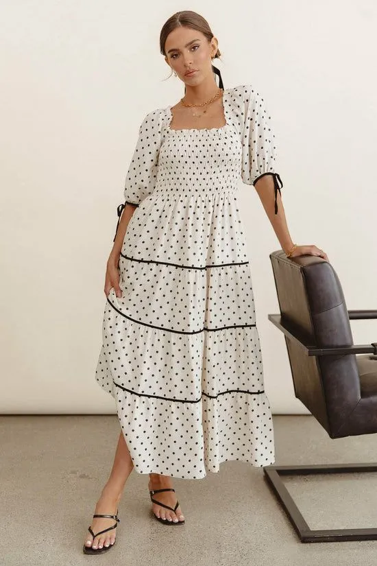 Bohme Hunter Smocked Polka Dot Dress Natural Women Dresses