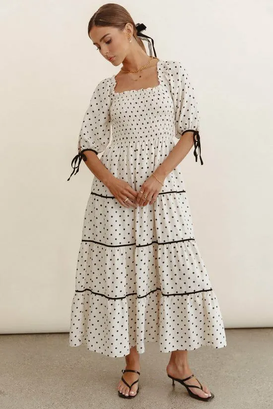 Bohme Hunter Smocked Polka Dot Dress Natural Women Dresses