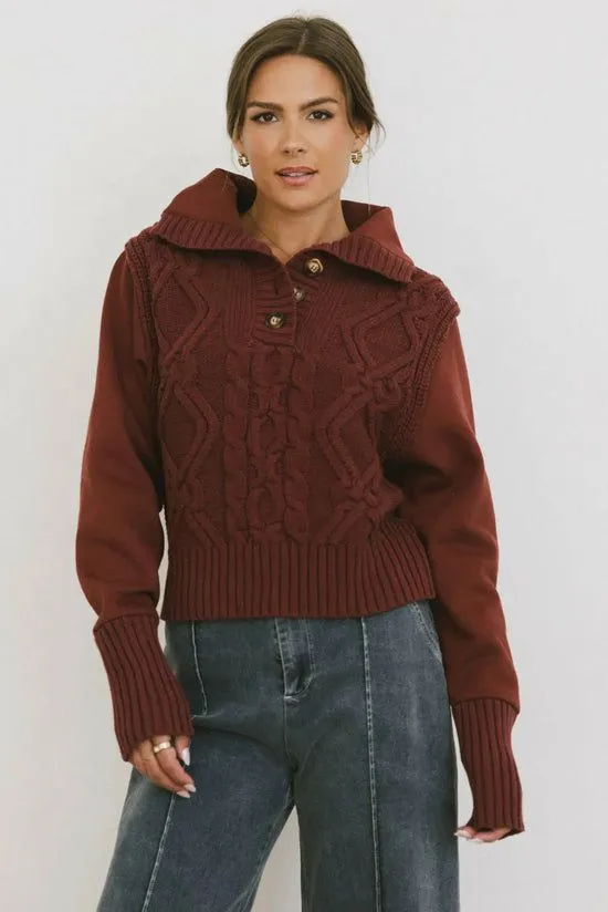 Bohme Irene Cable Knit Sweater In Burgundy Burgundy Women Sweaters