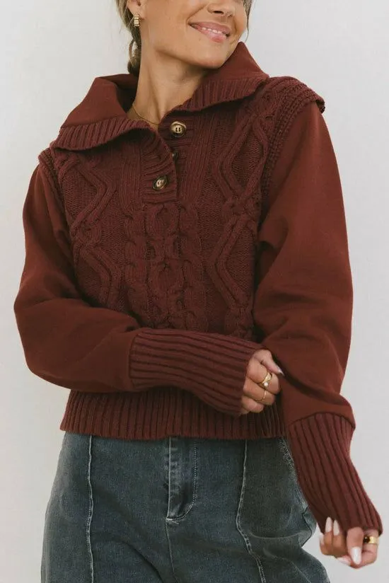Bohme Irene Cable Knit Sweater In Burgundy Burgundy Women Sweaters