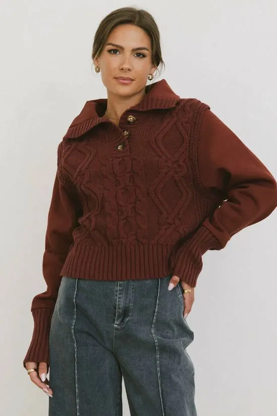 Bohme Irene Cable Knit Sweater In Burgundy Burgundy Women Sweaters