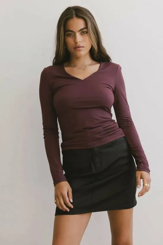 Bohme Iris Basic Top In Wine Wine Women Tees and Tanks