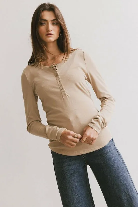Bohme Ivanna Henley Top In Taupe Taupe Women Tees and Tanks