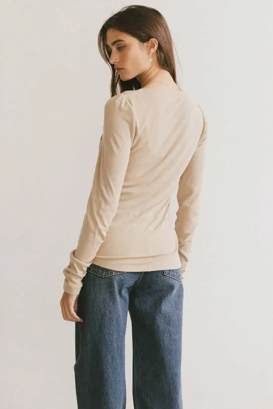 Bohme Ivanna Henley Top In Taupe Taupe Women Tees and Tanks