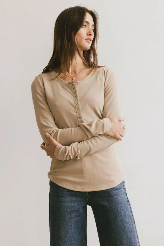 Bohme Ivanna Henley Top In Taupe Taupe Women Tees and Tanks
