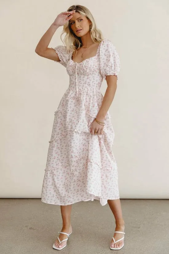 Bohme Jamie Floral Midi Dress Pink Women Dresses