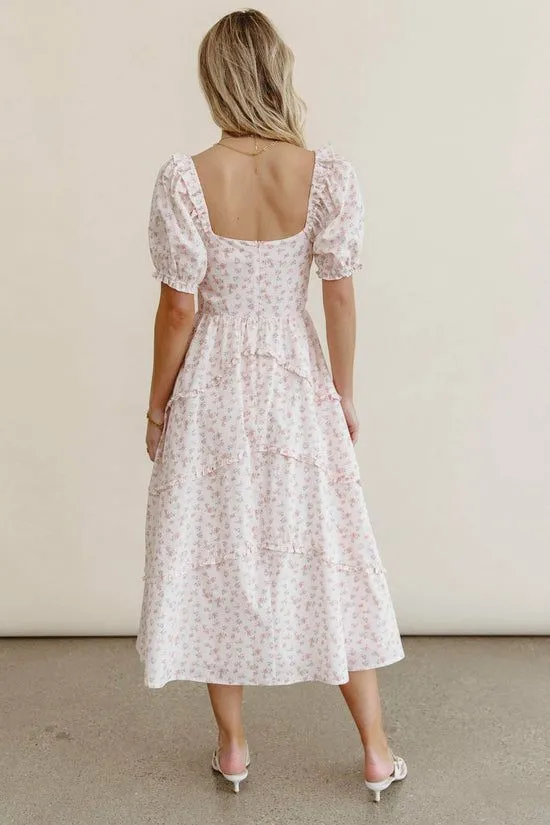 Bohme Jamie Floral Midi Dress Pink Women Dresses