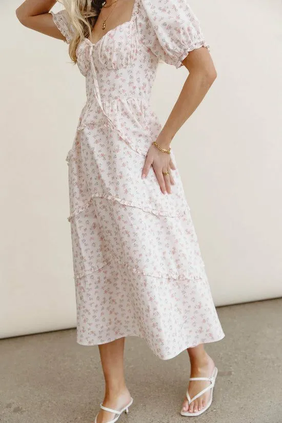 Bohme Jamie Floral Midi Dress Pink Women Dresses