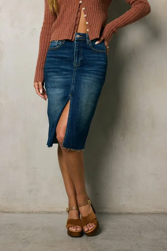 Bohme Jayna Denim Midi Skirt Dark Wash Women Skirts