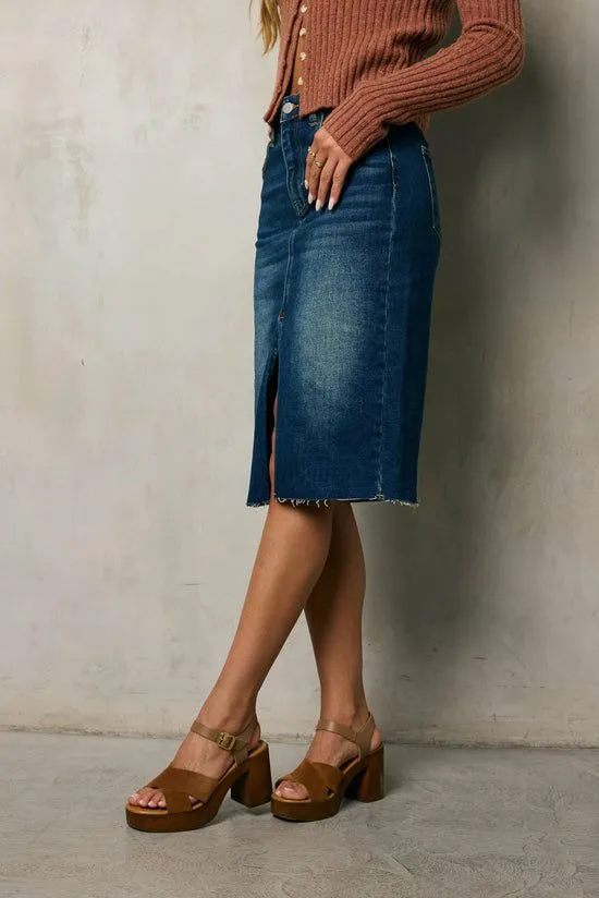 Bohme Jayna Denim Midi Skirt Dark Wash Women Skirts