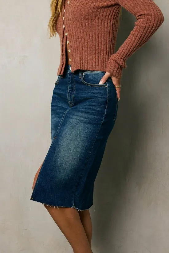 Bohme Jayna Denim Midi Skirt Dark Wash Women Skirts