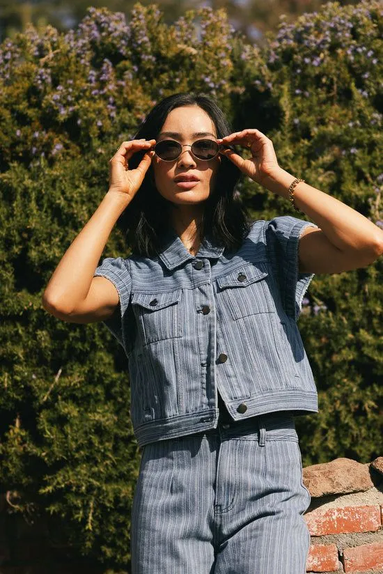 Bohme Jennie Denim Striped Button Up Denim Women Sets
