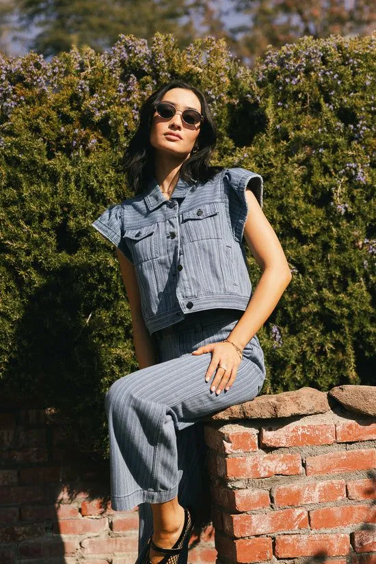 Bohme Jennie Denim Striped Button Up Denim Women Sets