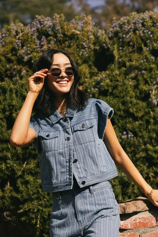 Bohme Jennie Denim Striped Button Up Denim Women Sets
