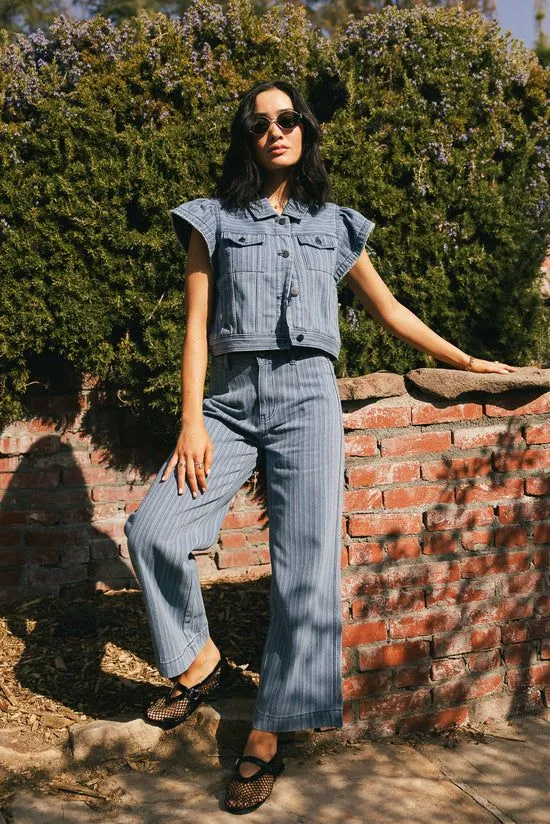 Bohme Jennie Denim Striped Button Up Denim Women Sets