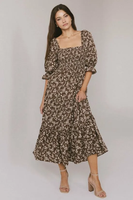 Bohme Kiran Floral Midi Dress In Brown Brown Women Dresses