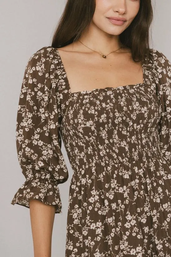 Bohme Kiran Floral Midi Dress In Brown Brown Women Dresses