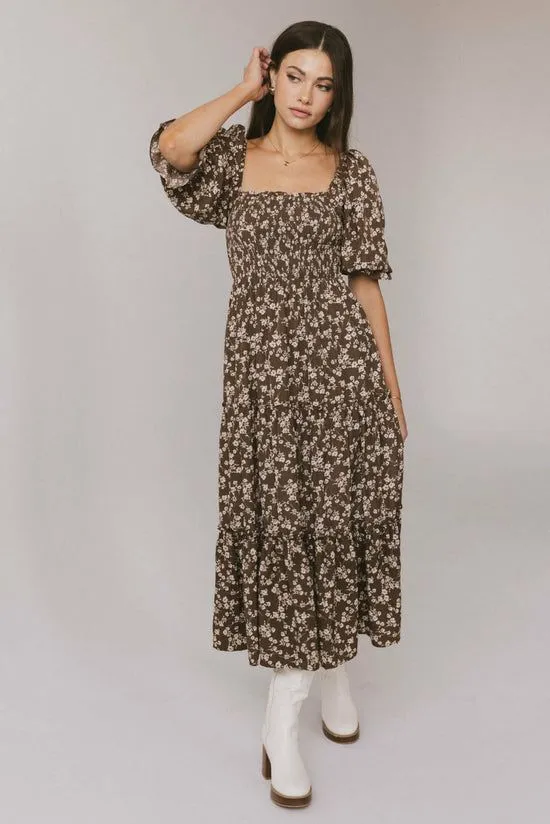 Bohme Kiran Floral Midi Dress In Brown Brown Women Dresses