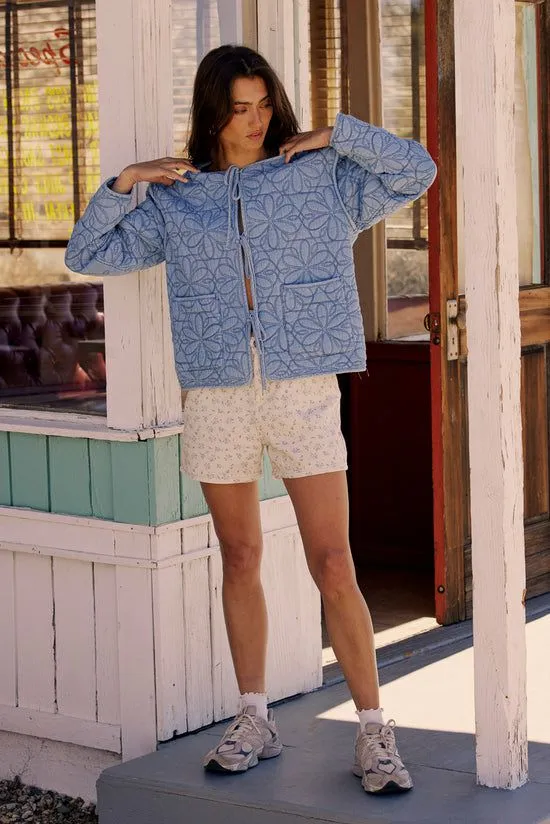 Bohme Lauren Floral Denim Shorts Blue Women Shorts