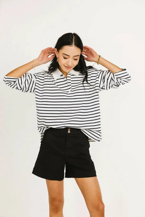 Bohme Layla Collared Striped Top White Women Tees and Tanks