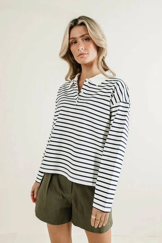 Bohme Layla Collared Striped Top White Women Tees and Tanks