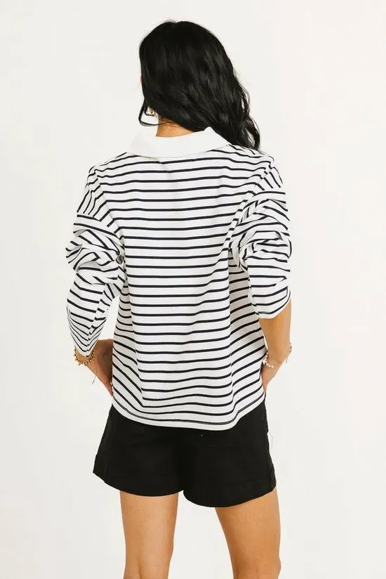 Bohme Layla Collared Striped Top White Women Tees and Tanks
