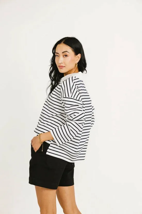 Bohme Layla Collared Striped Top White Women Tees and Tanks