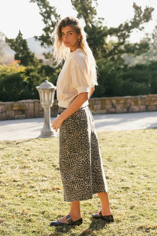 Bohme Lenny Leopard Denim Midi Skirt Leopard Women Skirts