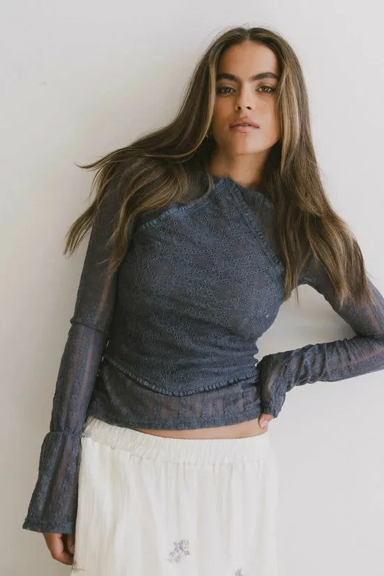 Bohme Linnea Lace Top In Blue Blue Women Tees and Tanks