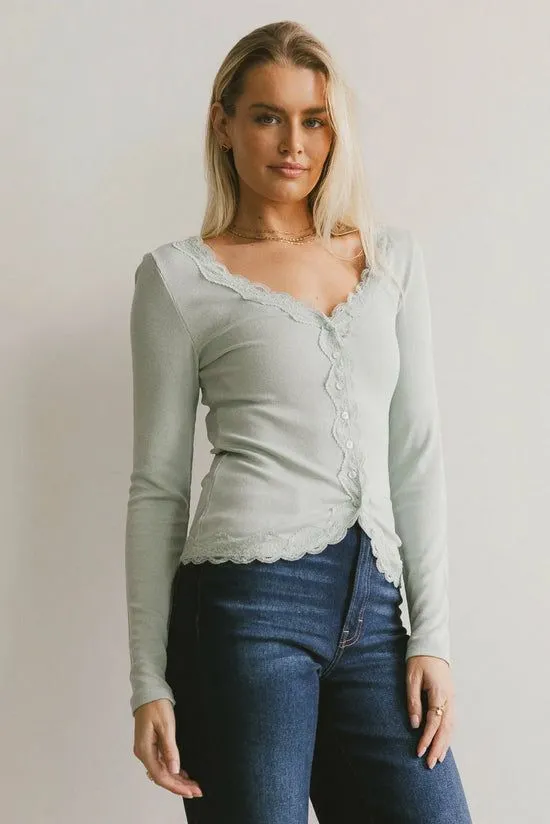 Bohme Logan Lace Trim Top In Dusty Blue Dusty Blue Women Tees and Tanks