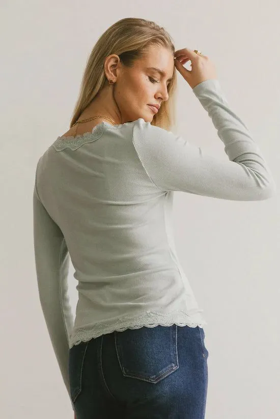 Bohme Logan Lace Trim Top In Dusty Blue Dusty Blue Women Tees and Tanks
