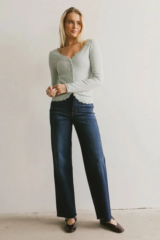Bohme Logan Lace Trim Top In Dusty Blue Dusty Blue Women Tees and Tanks
