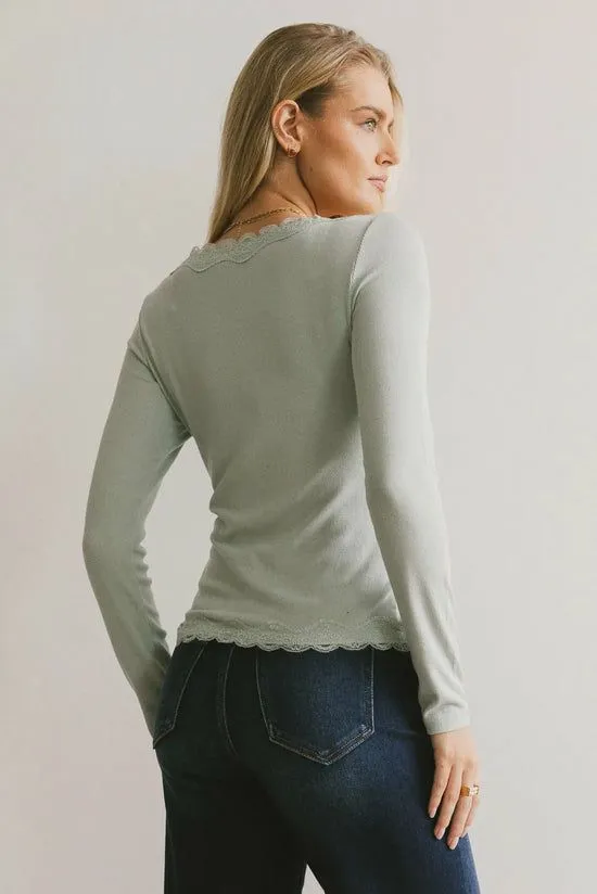 Bohme Logan Lace Trim Top In Dusty Blue Dusty Blue Women Tees and Tanks