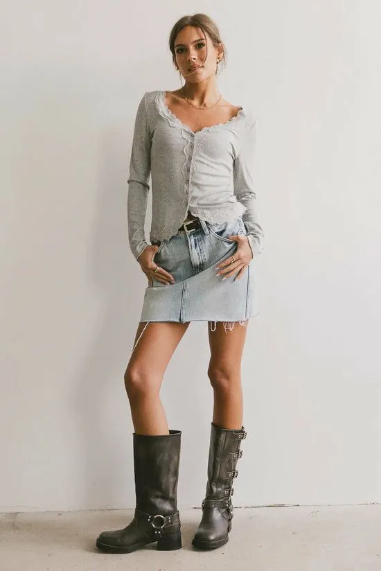Bohme Logan Lace Trim Top In Grey Grey Women Tees and Tanks