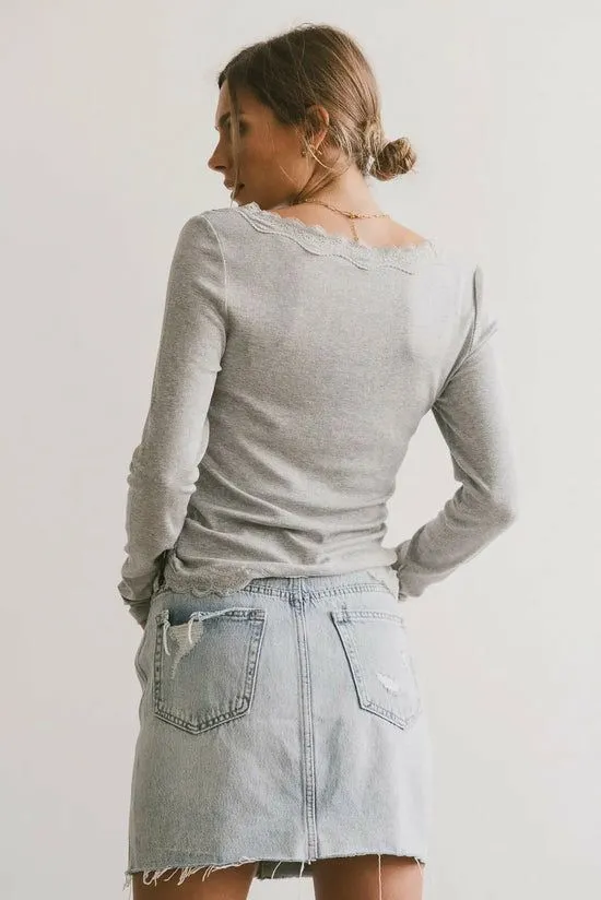 Bohme Logan Lace Trim Top In Grey Grey Women Tees and Tanks