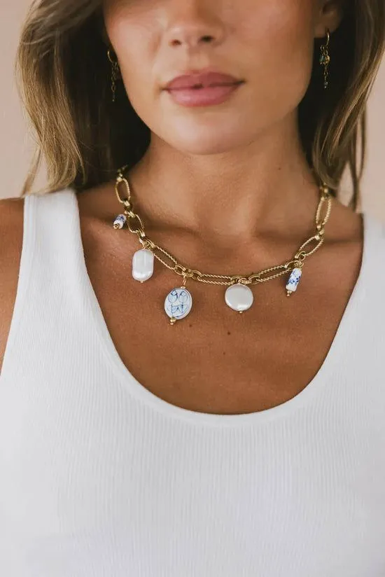Bohme Lousia Blue Bead Charm Necklace Gold Women Jewelry