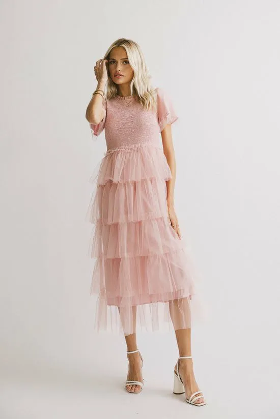 Bohme Marcella Ruffle Midi Dress Blush Women Dresses