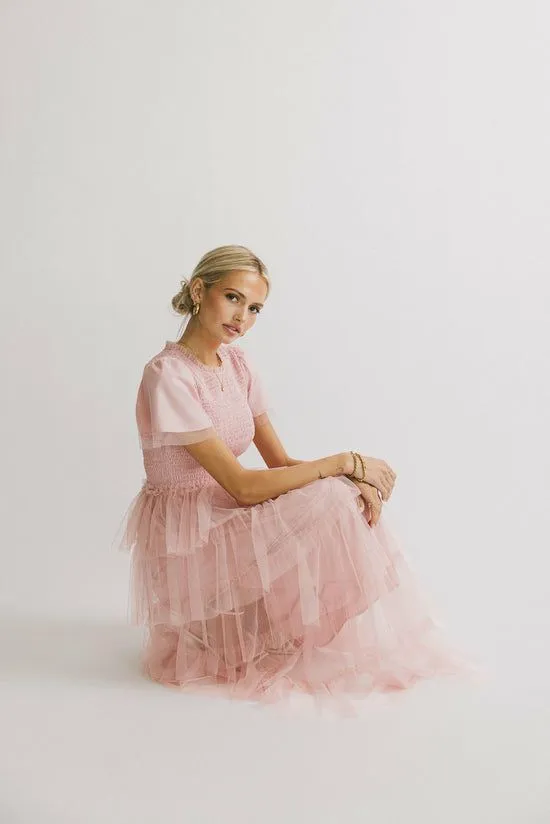 Bohme Marcella Ruffle Midi Dress Blush Women Dresses