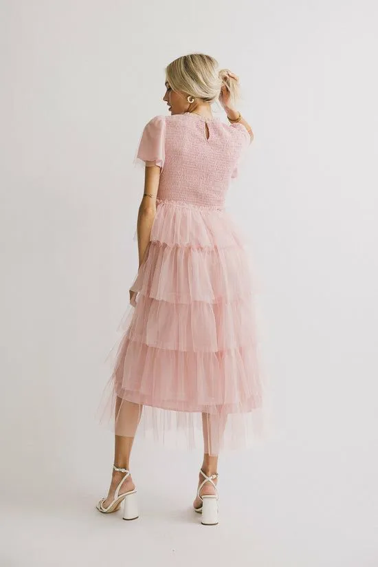 Bohme Marcella Ruffle Midi Dress Blush Women Dresses