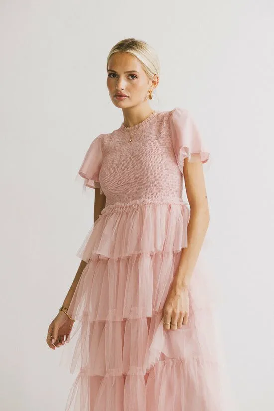 Bohme Marcella Ruffle Midi Dress Blush Women Dresses