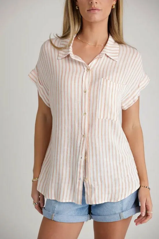 Bohme Marie Striped Button Up In Orange Orange Women Blouses