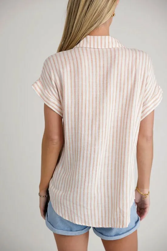 Bohme Marie Striped Button Up In Orange Orange Women Blouses