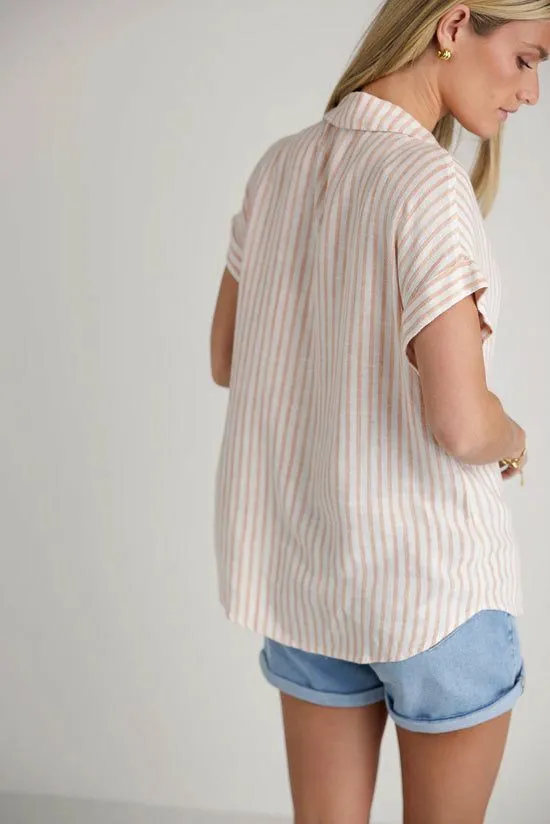Bohme Marie Striped Button Up In Orange Orange Women Blouses