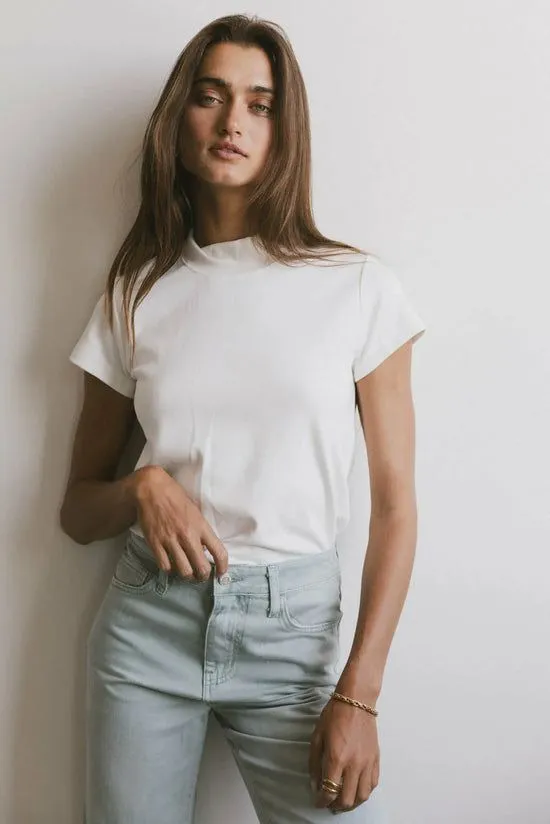 Bohme Marley Mock Neck Tee In White White Women Tees and Tanks