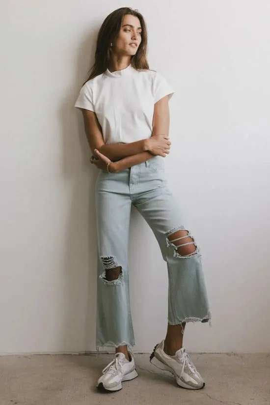 Bohme Marley Mock Neck Tee In White White Women Tees and Tanks